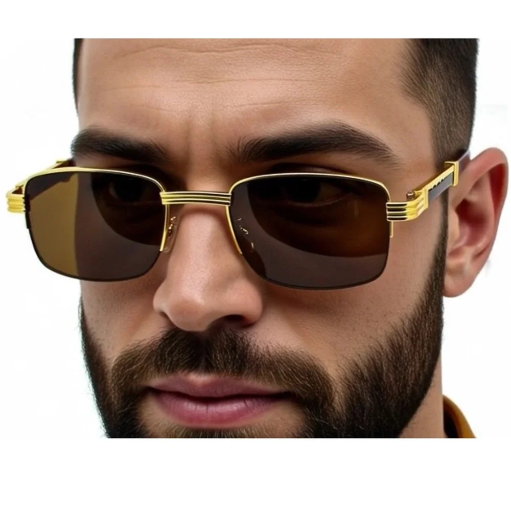 Rimless Sunglasses Men Fashion Hip hop Frameless Designer Shades Wooden‎ Small